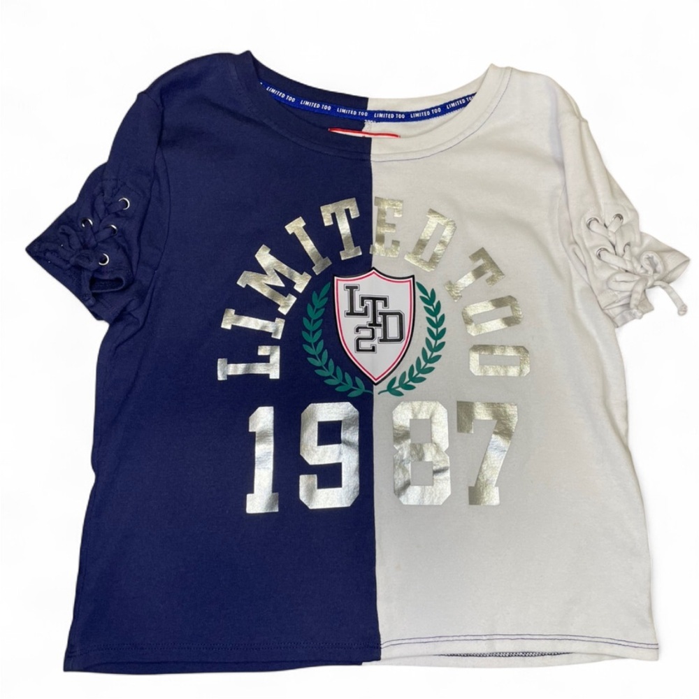 Limited Too⚜️ Vintage 1997 ⚜️Color Block Lace-Up Tee Navy/White L (Girls 12/14)